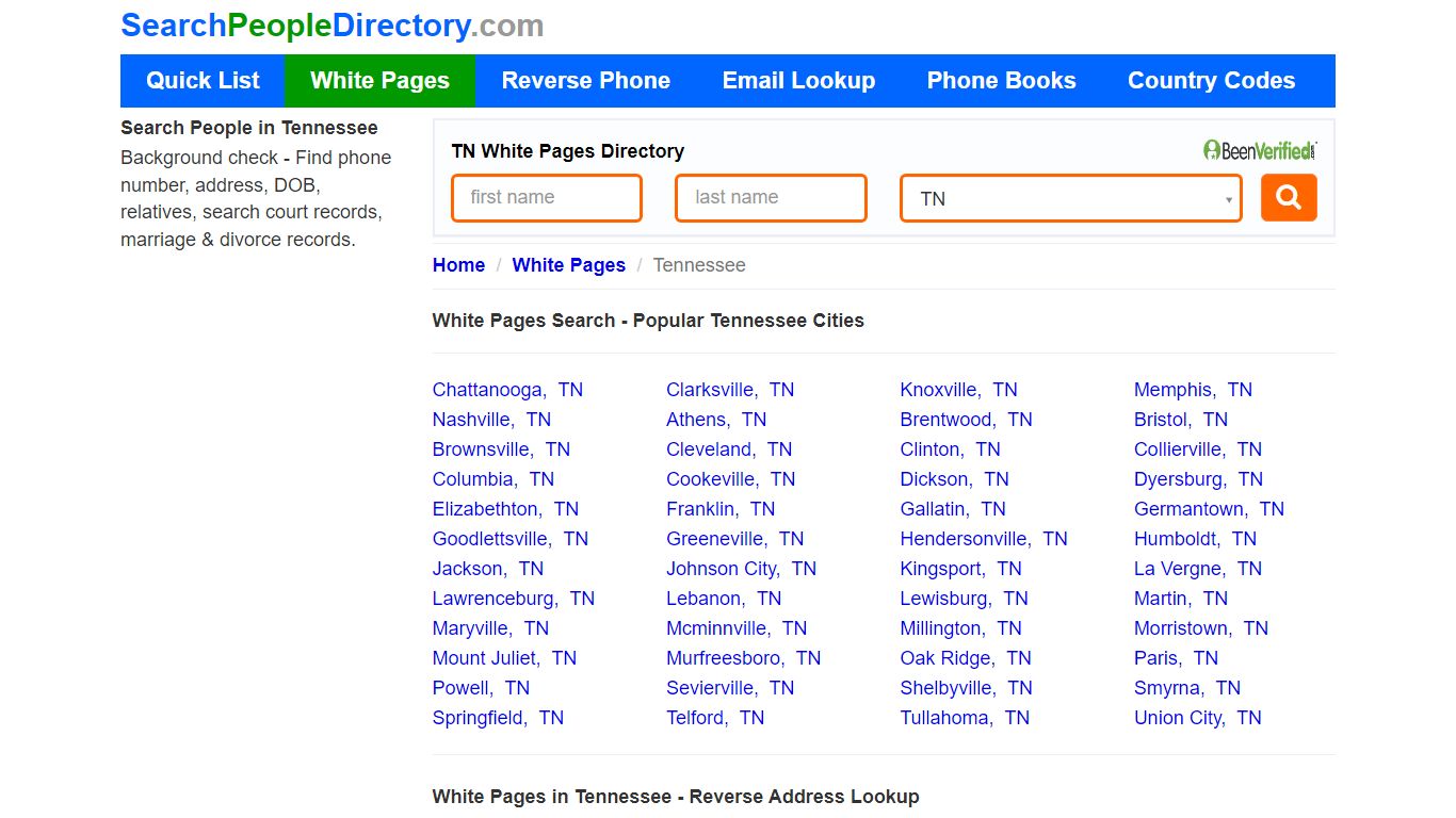 White Pages in Tennessee, Find a Person, Local Directory